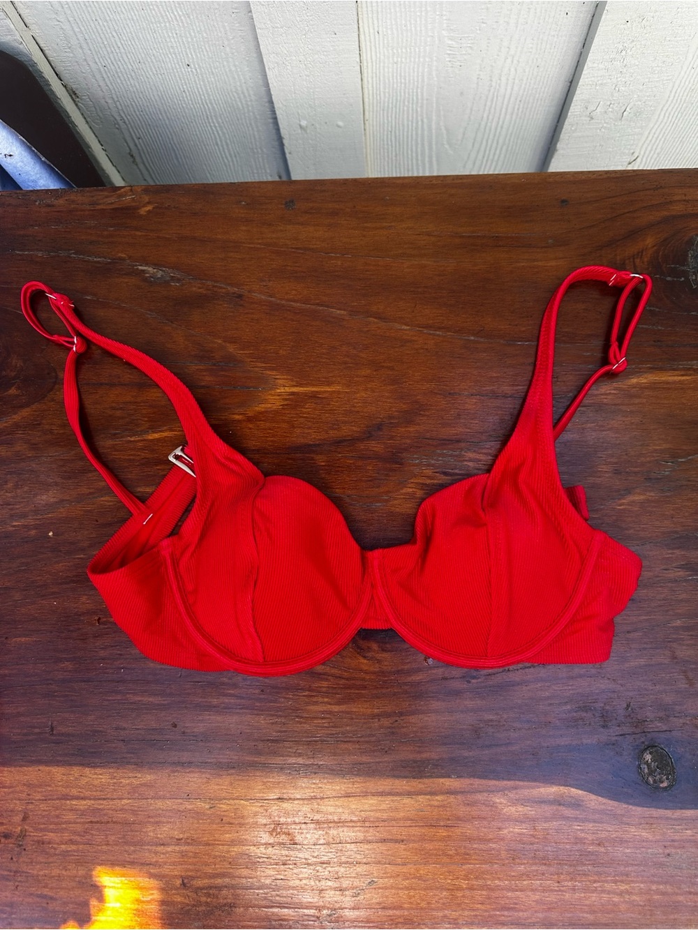 Red Underwire Ribbed bikini top